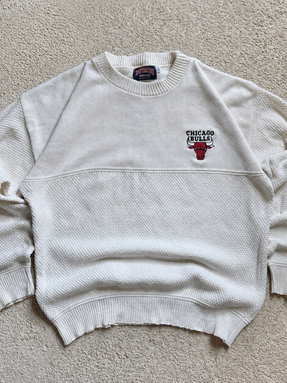 Vintage 90s Chicago Bulls crewneck sweater Large Nutmeg Mills cotton made in USA